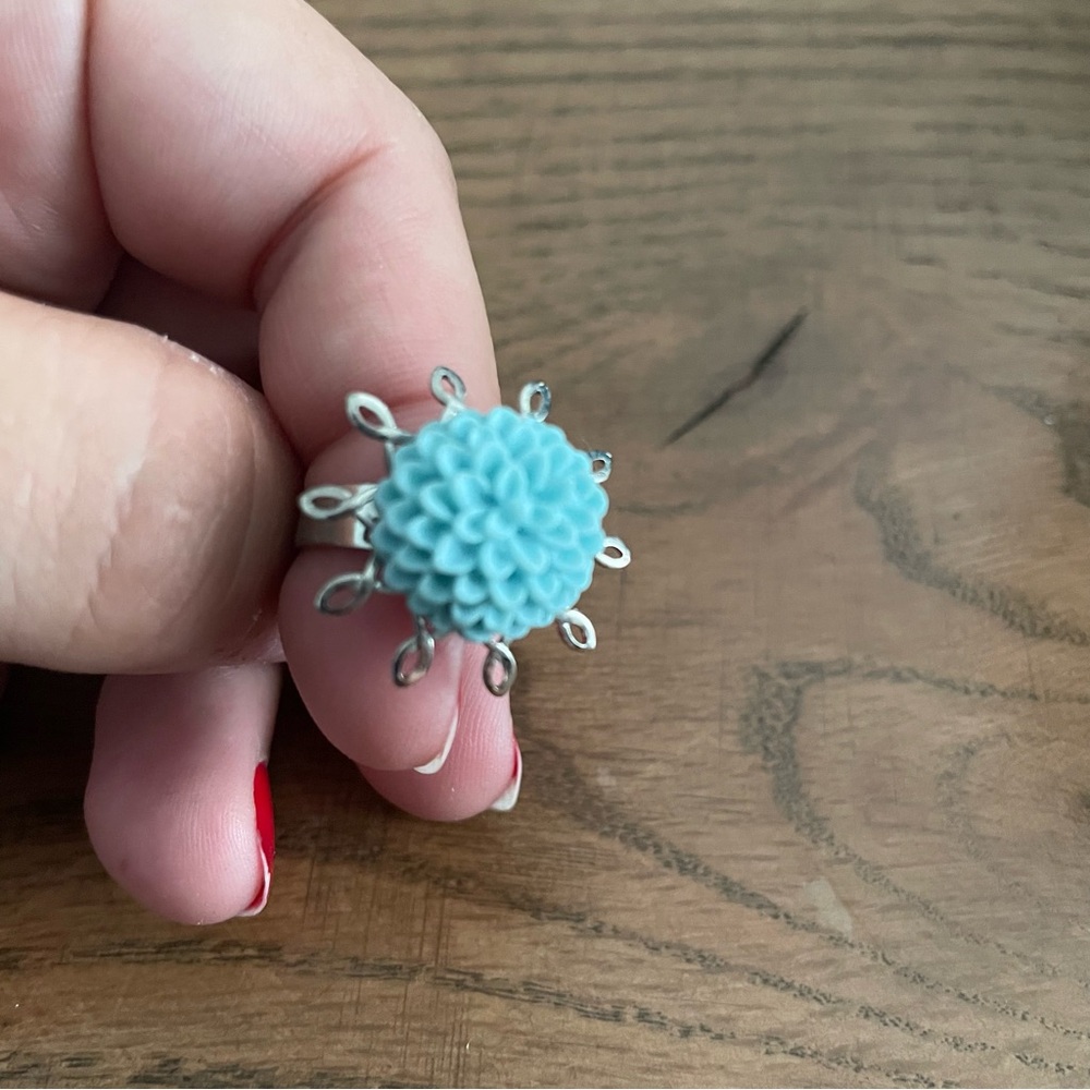 Light Blue Flower Ring Hand Crafted